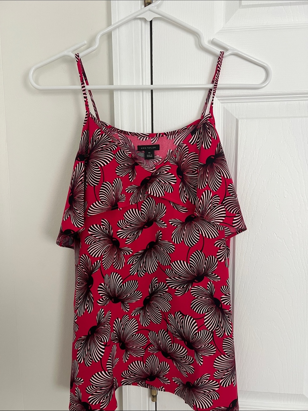 Ann Taylor Hot Pink Floral Ruffle Camisole